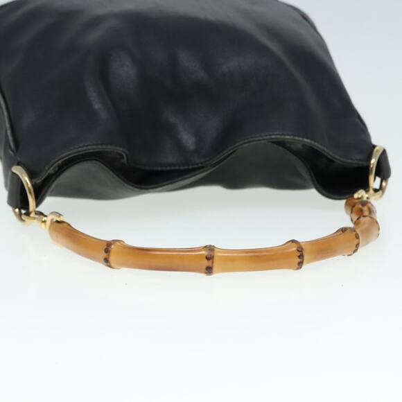 GUCCI Bamboo Hand Bag Leather Black Gold 001 1638 001 1638 - Picture 7 of 16
